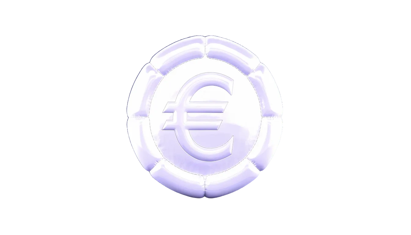 Glanzende 3D-ballon euromunt in wit op donkerblauw, symbool voor de kosten van een freelance marketeer